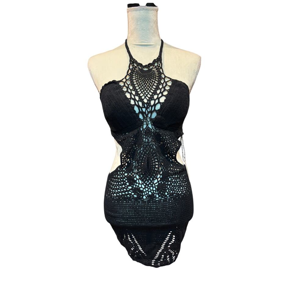 BNWT Lisa Maree Truth Always Wins Crochet Halter Mini Beach Cutout Dress